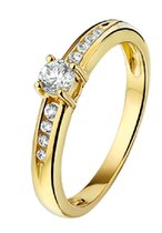 Schitterende 14 Karaat Geel Gouden Ring met Zirkonia's 17.00 mm. (maat 53)| Solitair | Aanzoeksring