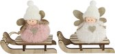 Viv! Home Luxuries Christmas pendentif - Engel sur traîneau - 2 pièces - blanc rose - 13cm - qualité supérieure