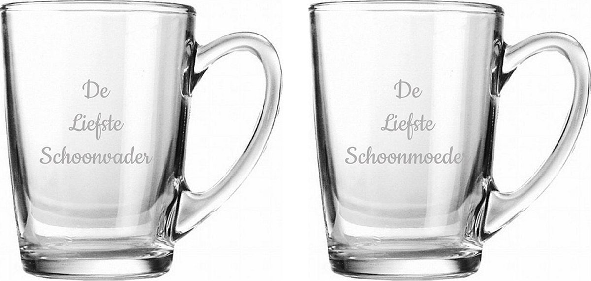 Gegraveerde Theeglas 32cl De Liefste Schoonvader-De Liefste Schoonmoeder