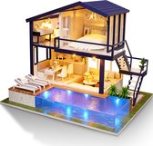 Kimbo Poppenhuis miniatuur - Kunststof modelbouw - LED licht - meubilair poppenhuis Kit - DIY huis monteren - Creatieve kamercreativiteit op schaal - beste cadeau