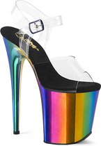 Pleaser - FLAMINGO-808RC Sandaal met enkelband, Paaldans schoenen - US 11 - 41 Shoes - Transparant/Regenboog