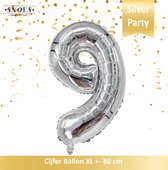 Cijfer Folie Ballon 9 Jaar Zilver/Silver * Hoera 9 Jaar Snoes * 80 cm Verjaardag Nummer Ballon Zilver * Snoes * Verjaardag Versiering * Kinderfeestje * Zilver * Hoera 9 Jaar