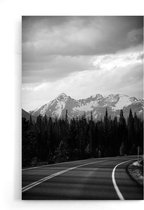 Walljar - Bosweg met Uitzicht - Zwart wit poster