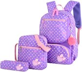 3-delige Rugzak Set - Paars Stippen - Schooltas - Rugzak Kind - Back to School - Rugtas & Schoudertas & Etui