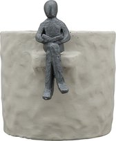 Bloempot belezen persoon - beeld- 13x11x13 - cement -  grijstinten