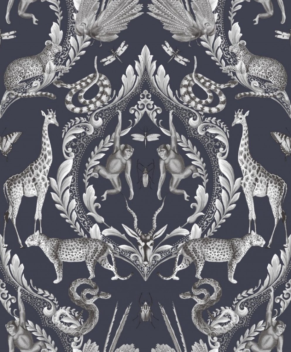 Bazaar - Dieren - Behang - Muurdecoratie - Wallpaper - Klassiek - Vliesbehang - Blauw - 0,53 x 10 M.