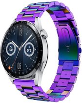 Stalen Smartwatch bandje - Geschikt voor  Huawei Watch GT 3 46mm stalen band - regenboog - 46mm - Strap-it Horlogeband / Polsband / Armband