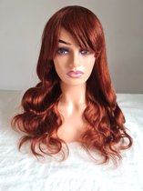 Braziliaanse Remy pruik 24 inch - donker rood golf haren met pony - Braziliaanse pruiken - echt menselijke haren - real human hair none lace wig