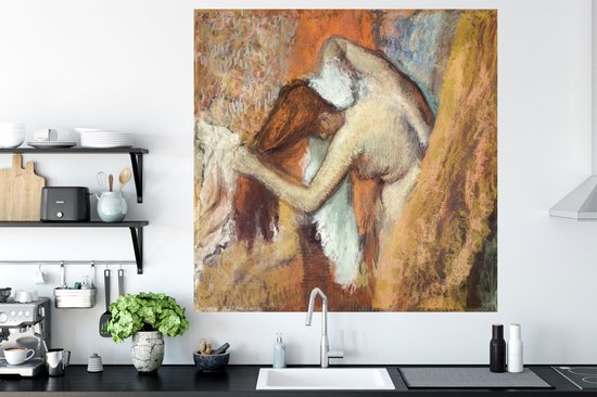 Stickers Stickers muraux - Femme s'essuyant le cou - peinture d' Edgar Degas - 120x120 cm - Feuille adhésive XXL