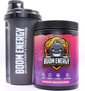 Boom Energy Framboos & Zwarte bes met shaker - Gezonde energy drink - Sportdrank - Energiedrank - Gaming Energy - 50 servings