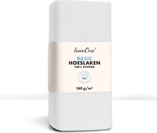 Hoeslaken Loom One – 100% Katoen Jersey – 120x200 cm – épaisseur matelas jusqu'à 25cm – 160 g/m² – Blanc