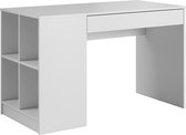 InspireMe- Modern bureau met 1 lade en 4 planken, bureautafel, computertafel, computerbureau, werktafel- 75,5 cm-120 cm-60 cm-TEKAN WIT