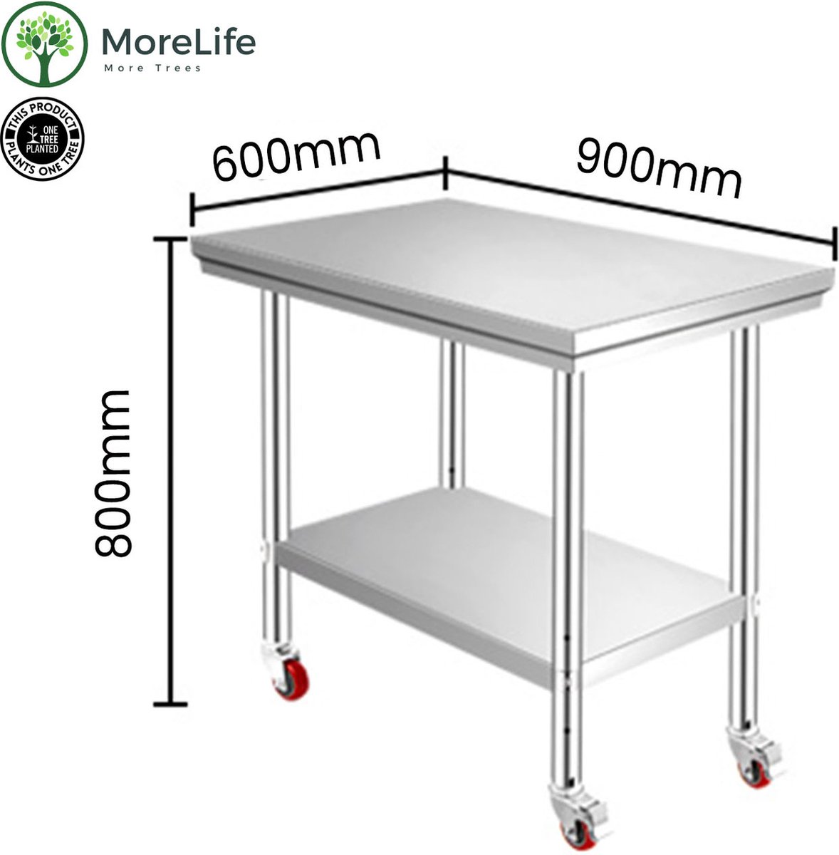 MoreLife Roestvrijstalen werktafel voor in de keuken - Keuken werktafel met  wielen -... | bol.com