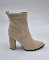 Dames Enkellaarzen- Beige-Kunstsuede -Maat 37