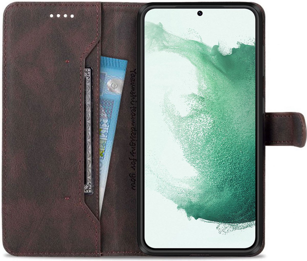 AZNS Hoesje Wallet Book Case Kunstleer Bruin Geschikt voor Samsung Galaxy S22 Plus