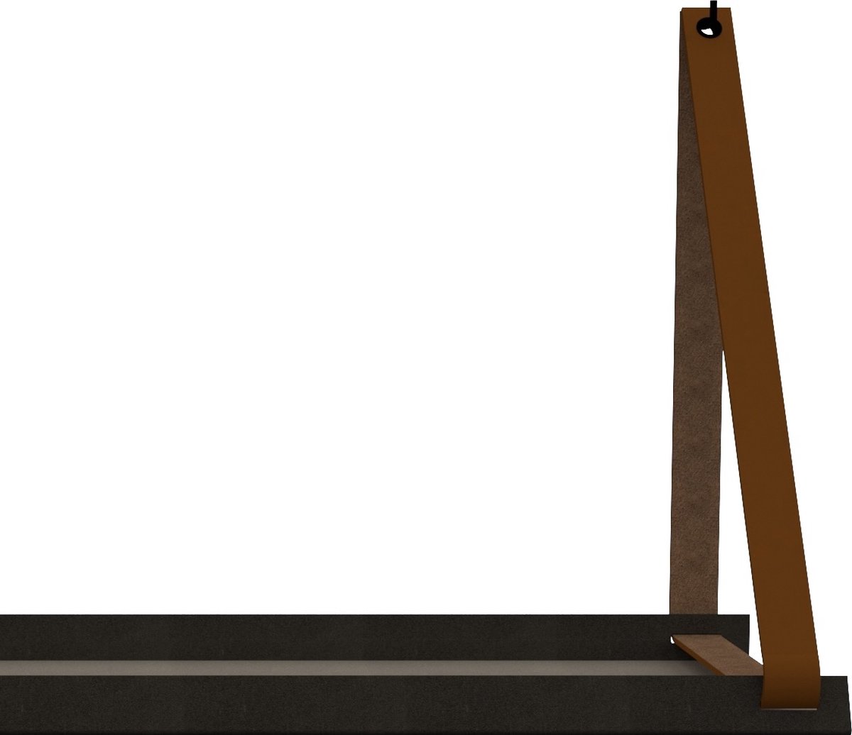 Handles and more - Stalen wandplank 98cm + leren plankdragers | Lichtbruin