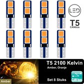 8x T5 CANBus Led Lamp set 8 stuks | AMBER | 2100k | 2200K | 12V | 4 SMD 3030 | Verlichting | Oranje W3W W1.2W Led Auto-interieur Verlichting Dashboard Warming Indicator Wig auto In