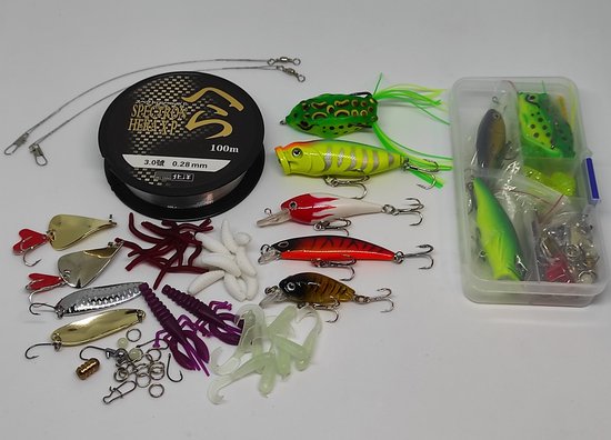 Kunstaas set - 60 delig - Alle type roofvis - 100M vislijn - Pluggen - Spinners - Popper - Crankbait - Snoek - Snoekbaars - Baars — afbeelding 2