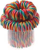 Candy Canes groot regenboog-kleuren zuurstokken 72 stuks 28 gram in silo Felko
