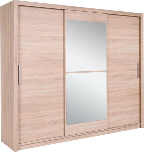 InspireMe-Kledingkast, Grote kledingkast met Spiegel Garderobekast met planken en kledingstang - 2 deuren  KOO3 (250/ 60/206)- (Sonoma)