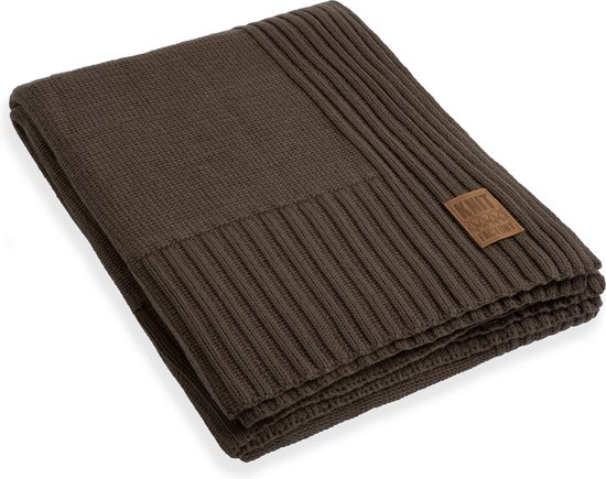 Knit Factory Uni Gebreid Plaid XL – Woondeken – Kleed – Dark Taupe – 195×225 cm