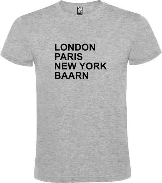 Grijs t-shirt met " London, Paris , New York, Baarn " print Zwart size XL