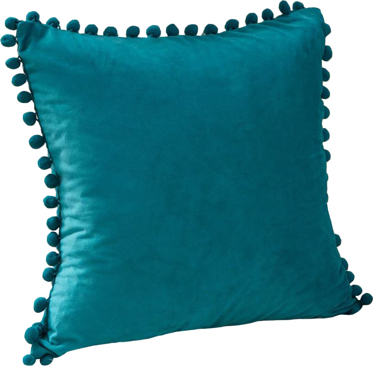 QUVIO Sierkussen met bolletjes - Gevuld - Sierkussens voor binnen - kussentjes bank - Kussentjes - Fluwelen sierkussens - Sierkussens vierkant - Gevulde sierkussens - Sierkussens turquoise - Sierkussens - Fluweel - 50 x 50 cm - Turquoise