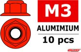 Team Corally - Aluminium zelfborgende zeskantmoer met flens - M3 - Rood - 10 st