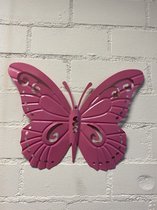 Metalen vlinder - roze - hoogte 28 x 36 x 1 cm - voor binnen en buiten - Woonaccessoires - Tuinaccessoires