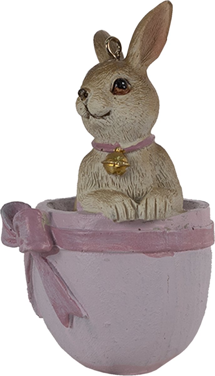 Clayre & Eef Hanger Konijn 5x4x8 cm Roze Beige Polyresin