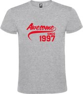 Grijs  T shirt met  "Awesome sinds 1997" print Rood size XS