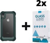 Backcover Shockproof Carbon Hoesje iPhone XR Legergroen - 2x Gratis Screen Protector - Telefoonhoesje - Smartphonehoesje