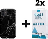 Backcover Marmerlook Hoesje iPhone 11 Zwart - 2x Gratis Screen Protector - Telefoonhoesje - Smartphonehoesje