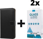 Kunstleer Bookcase Hoesje Met Pasjeshouder iPhone 13 Zwart - 2x Gratis Screen Protector - Telefoonhoesje - Smartphonehoesje