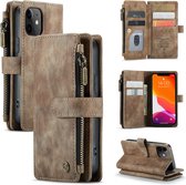 CaseMe - Telefoonhoesje geschikt voor iPhone 12 Mini - Wallet Book Case met ritssluiting - Magneetsluiting - Bruin