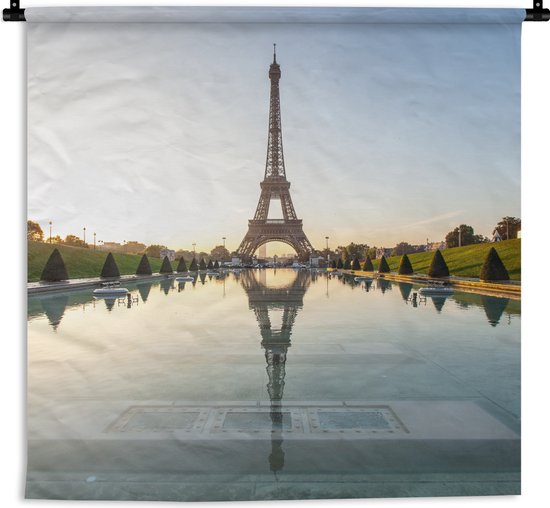 Wandkleed - Wanddoek - De Eiffeltoren en de tuinen van het paleis Trocadero - 120x120 cm - Wandtapijt