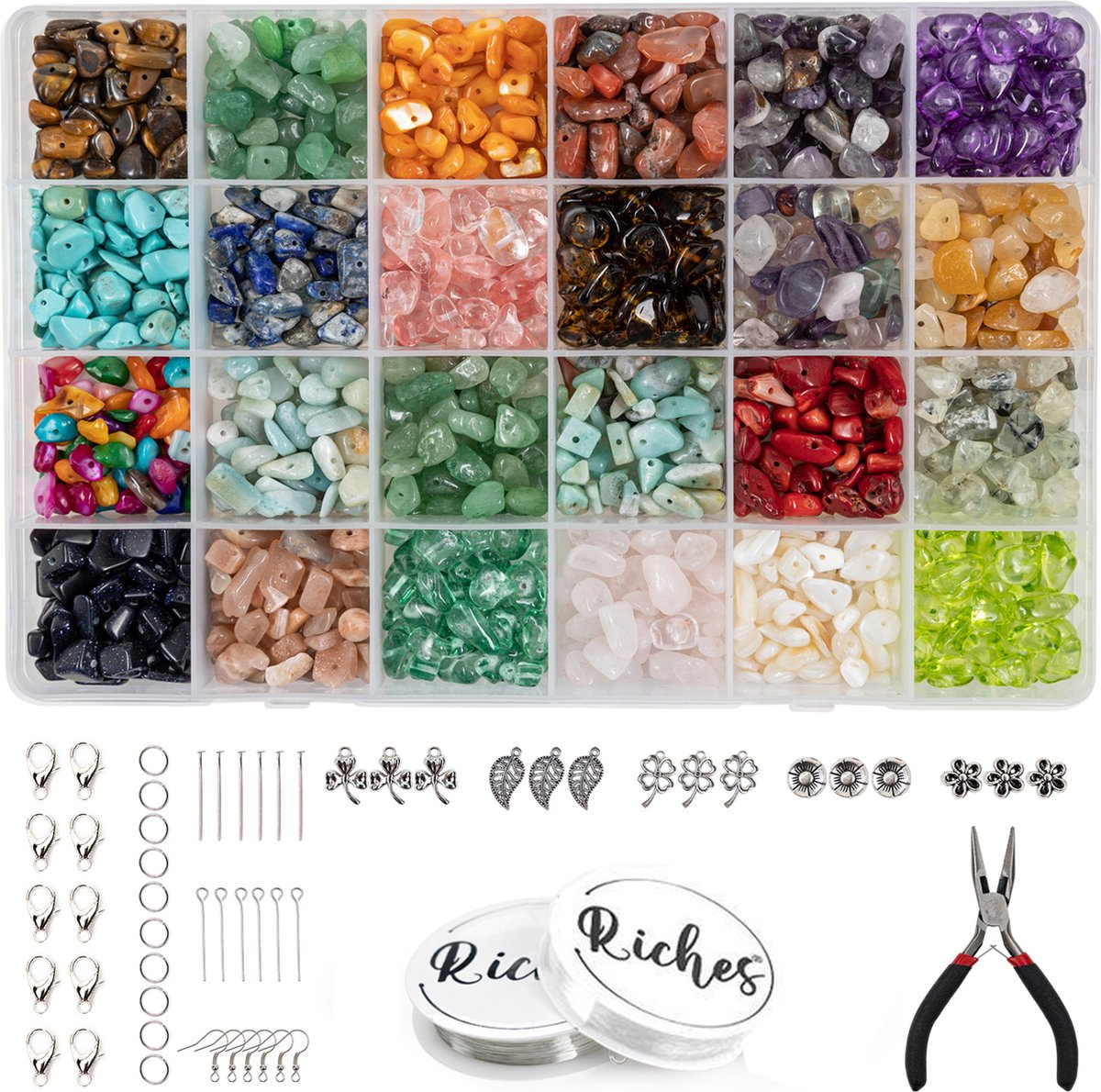 Lot de 7 500 perles de 3 mm en verre coloré avec anneaux de saut et breloques Cadeau créatif pour adultes et enfants