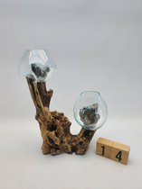 Decoratief Beeld - Glazen Kom Op Stronk - Glas En Hout