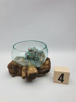 Decoratief Beeld - Glazen Kom Op Stronk - Glas En Hout