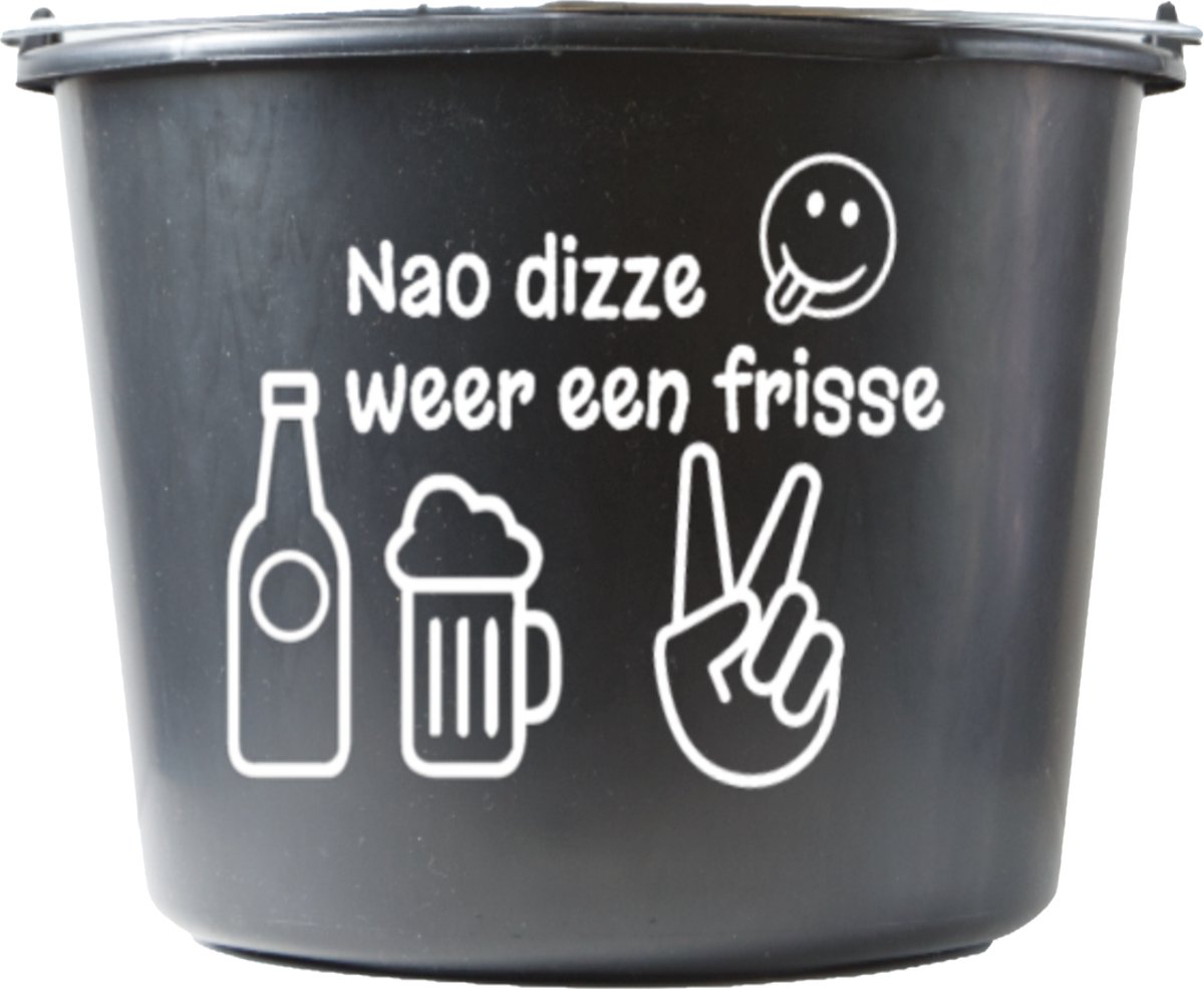 Goedkoopste Cadeau emmer – 12 liter – zwart – met tekst Noa disse weer een frisse