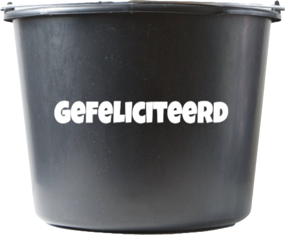 Goedkoopste Cadeau emmer – 12 liter – zwart – met tekst Gefeliciteerd