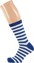 Apollo - Feest sokken met strepen -kobal blauw-wit 36/41 - Gekleurde sokken - Carnaval - Party sokken dames