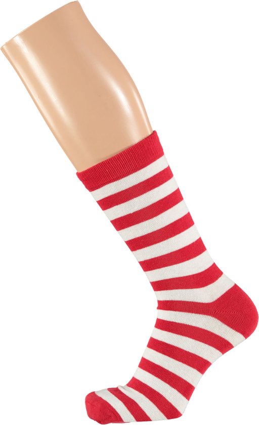 Apollo - Feest sokken met strepen - rood-wit 41/46 - Gekleurde sokken - Carnaval - Party sokken heren