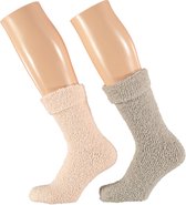 Apollo - Bedsokken dames - Roze-Bruin - One Size - Slaapsokken - Warme sokken dames - Winter sokken - Fluffy sokken
