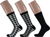 Dames sokken fashion met donker motief assorti kleuren (2 x 3 paar) 35/42