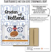 Kaartkadootje Typisch Nederlands -> Stroopwafel - No:02 (Groeten uit Holland-Delfts blauw-klompen-mutsje) - LeuksteKaartjes.nl by xMar