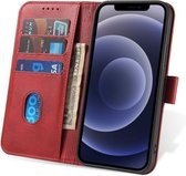 iPhone 12 Pro Hoesje van Leer Rood - Luxe Lederen iPhone 12 Pro Hoes Flip Case Rood - Rood Leren Bookcase Hoes Met Pashouders Voor iPhone 12 Pro - Smartphonica