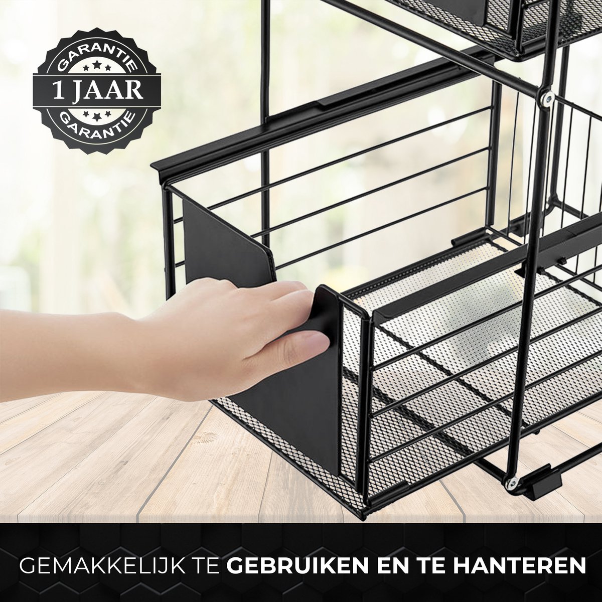 GEON Gootsteenkast organizer - Keukenkast organizer - Gootsteenrek - Badkamer organizer - Lade - Zwart — cadeau in Cadeau-ideeën - foto 3