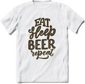 Eat Sleep Beer Repeat T-Shirt | Bier Kleding | Feest | Drank | Grappig Verjaardag Cadeau | - Wit - XXL