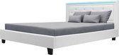 EDOUARD Eigentijds bed voor volwassenen met LED-verlichtingssysteem - Faux White - Inclusief bedbodem - 160 x 200 cm